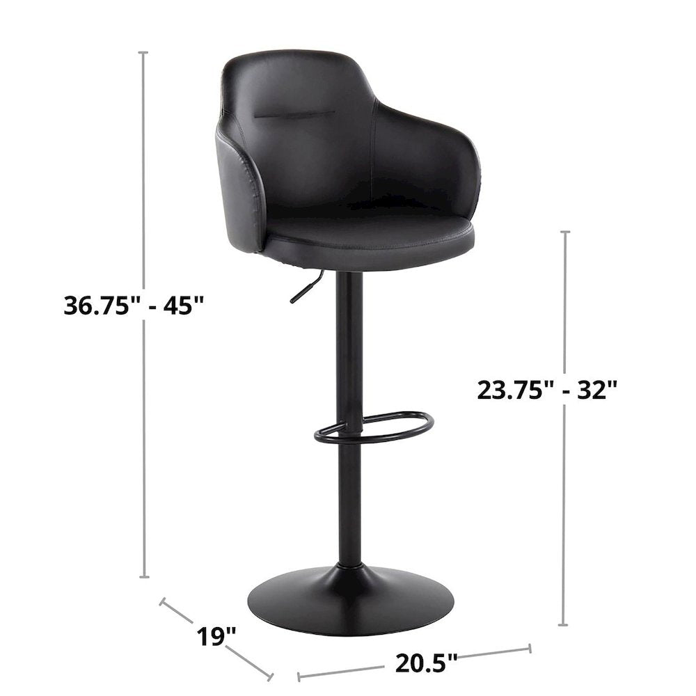 Chrome Metal, Black PU Boyne Adjustable Barstool - Set of 2