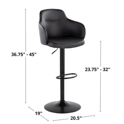 Chrome Metal, Black PU Boyne Adjustable Barstool - Set of 2