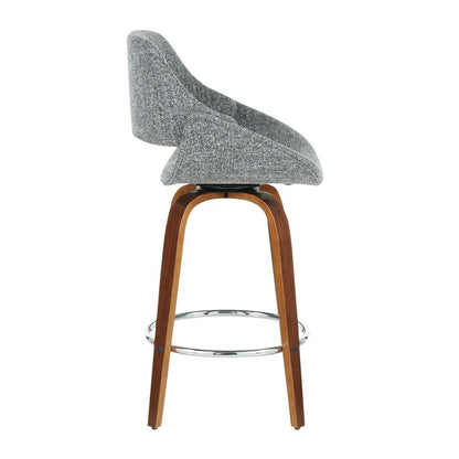 Fabrico Mid-Century Modern Counter Stool in Walnut and Grey Noise Fabric - Set of 2