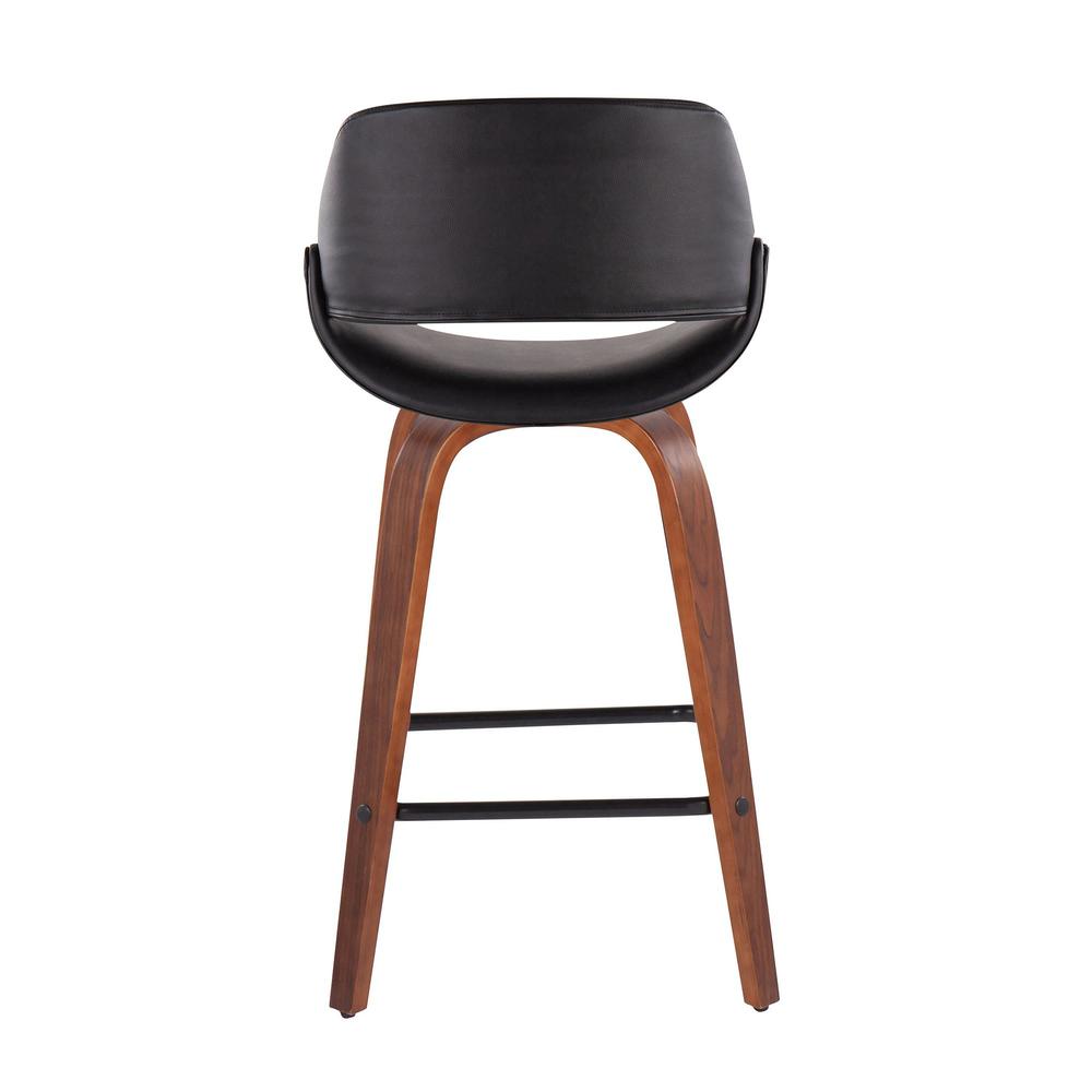 Walnut Wood, Black PU, Black Steel Fabrico Fixed-Height Counter Stool - Set of 2