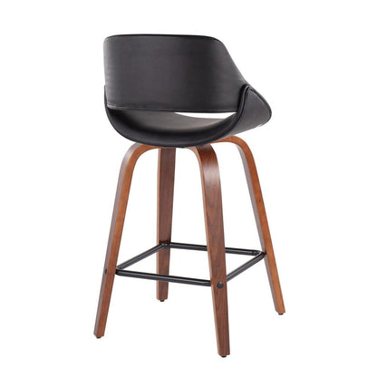 Walnut Wood, Black PU, Black Steel Fabrico Fixed-Height Counter Stool - Set of 2