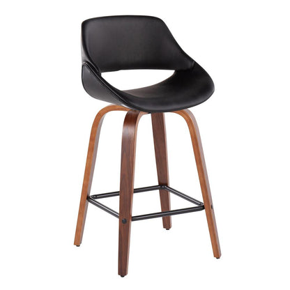 Walnut Wood, Black PU, Black Steel Fabrico Fixed-Height Counter Stool - Set of 2