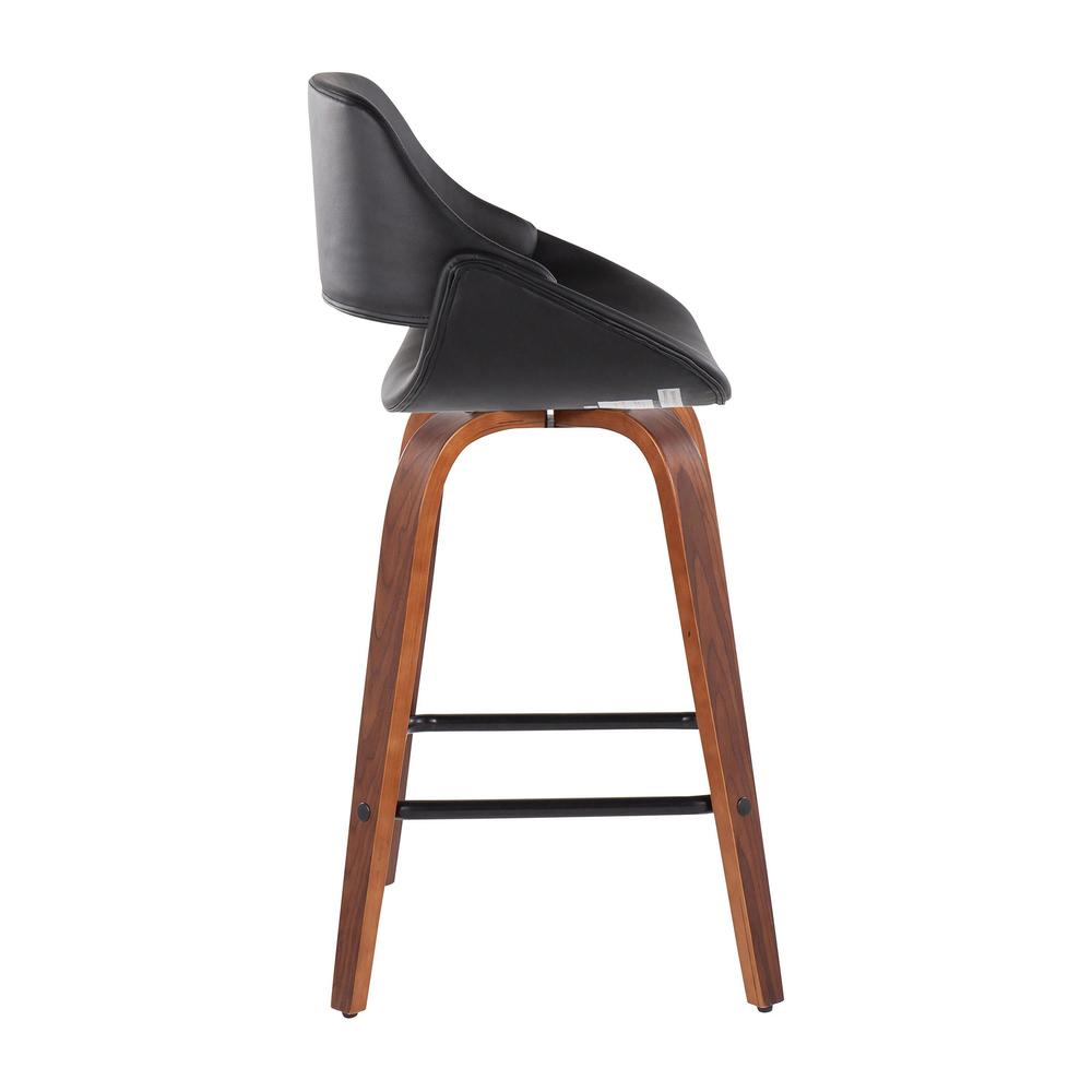 Walnut Wood, Black PU, Black Steel Fabrico Fixed-Height Counter Stool - Set of 2