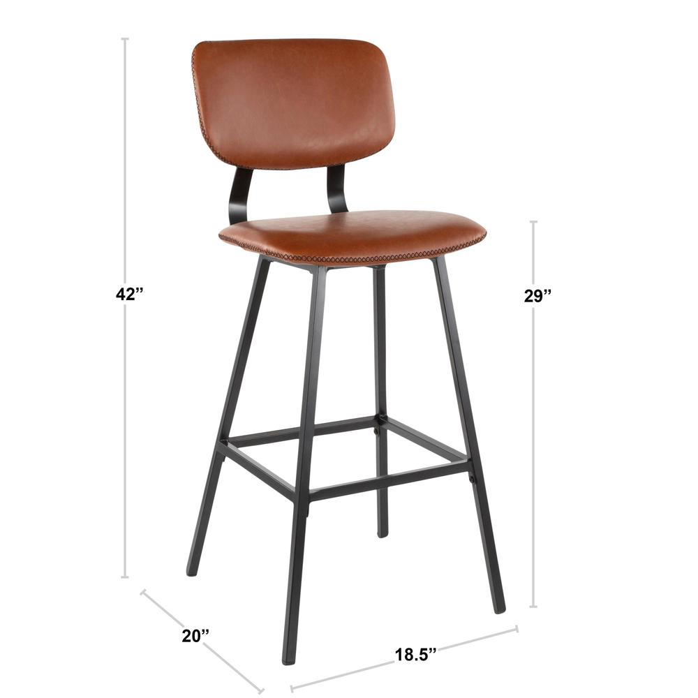Black Metal, Grey PU, Grey Zig Zag Stitching Foundry Barstool - Set of 2