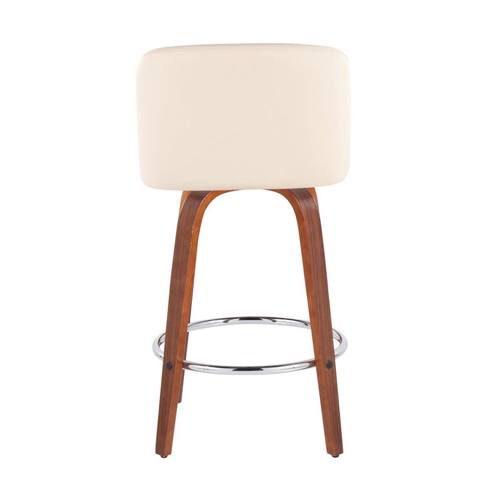 Walnut Wood, Cream PU, Chrome Toriano Fixed-Height Counter Stool - Set of 2
