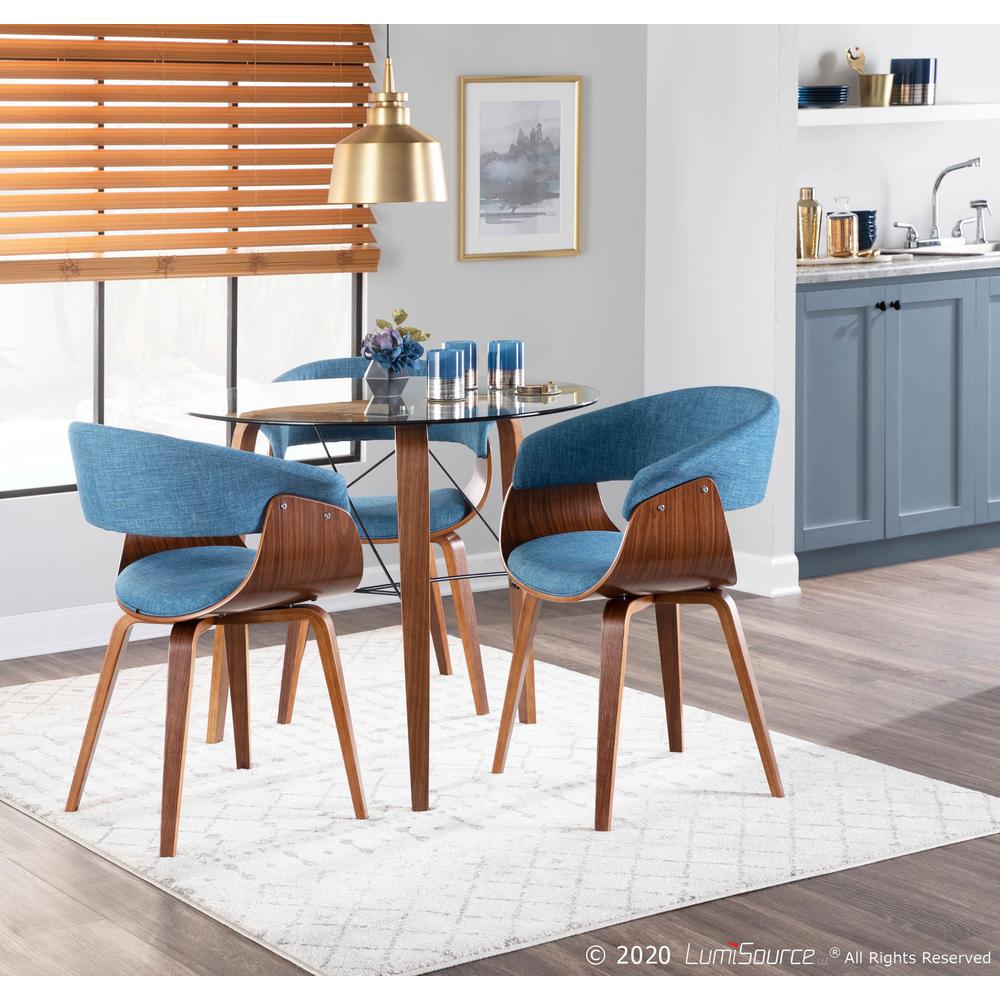 Walnut Wood, Blue Fabric Vintage Mod Chair - Set of 2