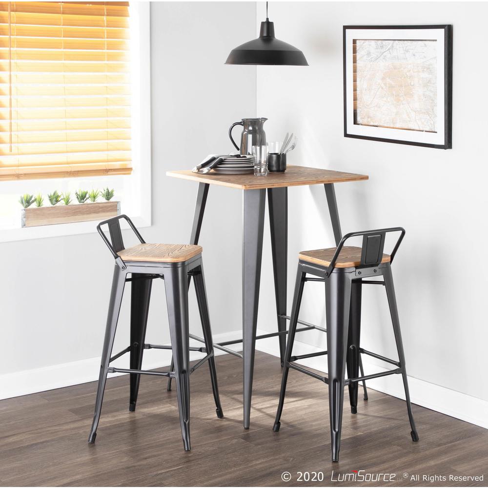 Black Metal, Bamboo Oregon Low Back Barstool - Set of 2