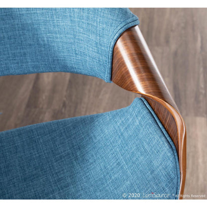 Walnut Wood, Blue Fabric, Chrome Curvini 30'' Barstool - Set of 2