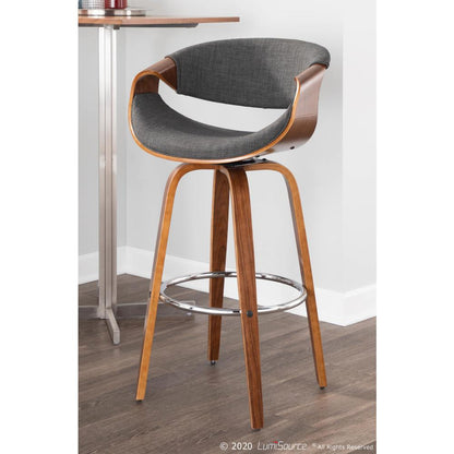 Walnut Wood, Charcoal Fabric, Chrome Curvini 30'' Barstool - Set of 2