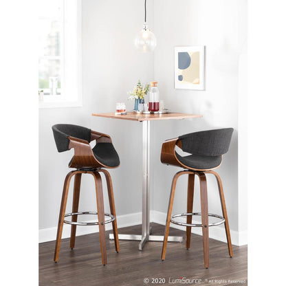 Walnut Wood, Charcoal Fabric, Chrome Curvini 30'' Barstool - Set of 2