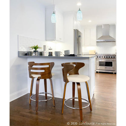 Walnut Wood, Cream PU, Chrome Cosini Counter Stool - Set of 2