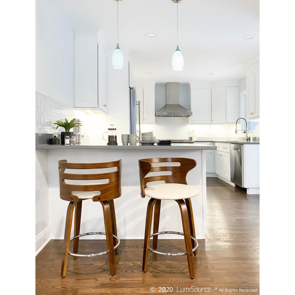Walnut Wood, Cream PU, Chrome Cosini Counter Stool - Set of 2