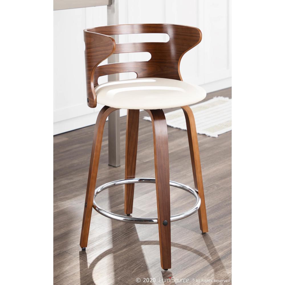 Walnut Wood, Cream PU, Chrome Cosini Counter Stool - Set of 2