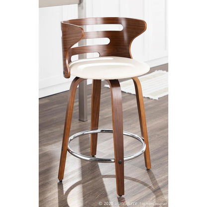 Walnut Wood, Cream PU, Chrome Cosini Counter Stool - Set of 2