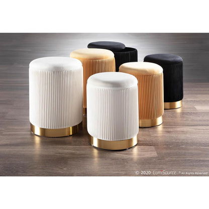 Gold Metal, Orange Velvet Marla Nesting Pleated Ottoman Set