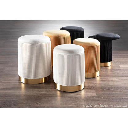 Gold Metal, Orange Velvet Marla Nesting Pleated Ottoman Set