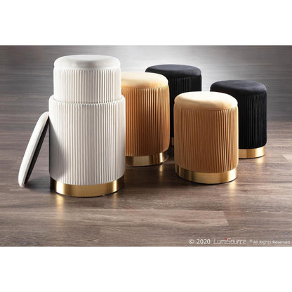 Gold Metal, Orange Velvet Marla Nesting Pleated Ottoman Set