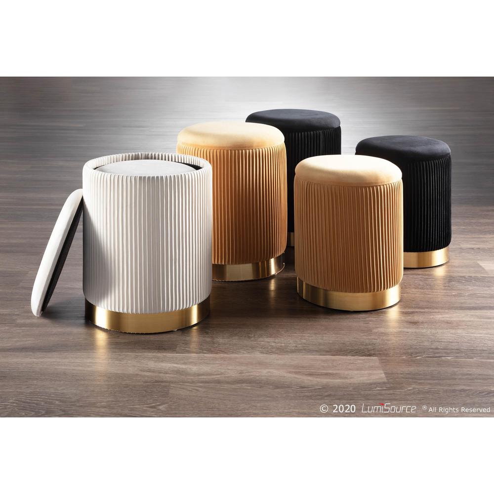 Gold Metal, Orange Velvet Marla Nesting Pleated Ottoman Set