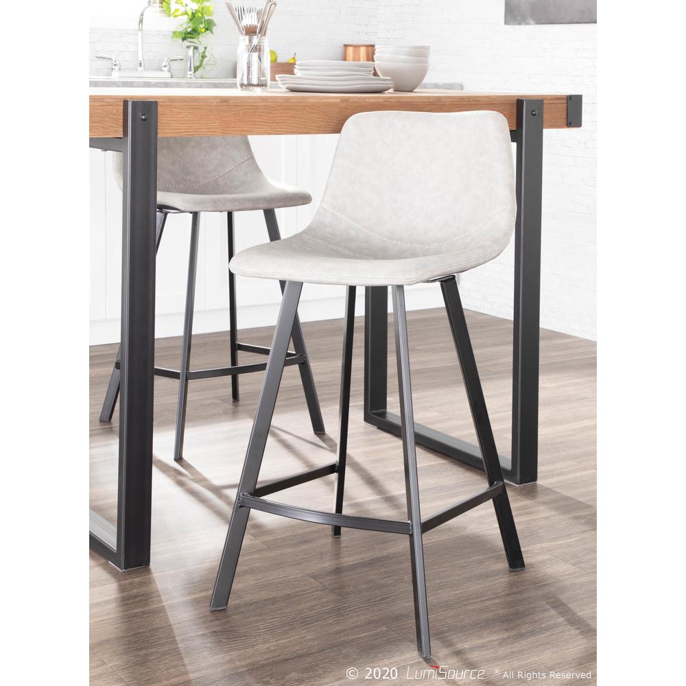 Grey PU Fabric, Black Legs Outlaw Counter Stool - Set of 2