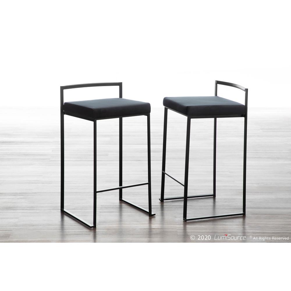 Black Metal, Black Velvet Fuji Stacker Counter Stool - Set of 2