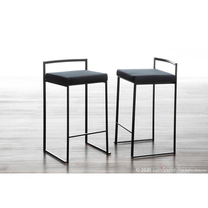 Black Metal, Black Velvet Fuji Stacker Counter Stool - Set of 2
