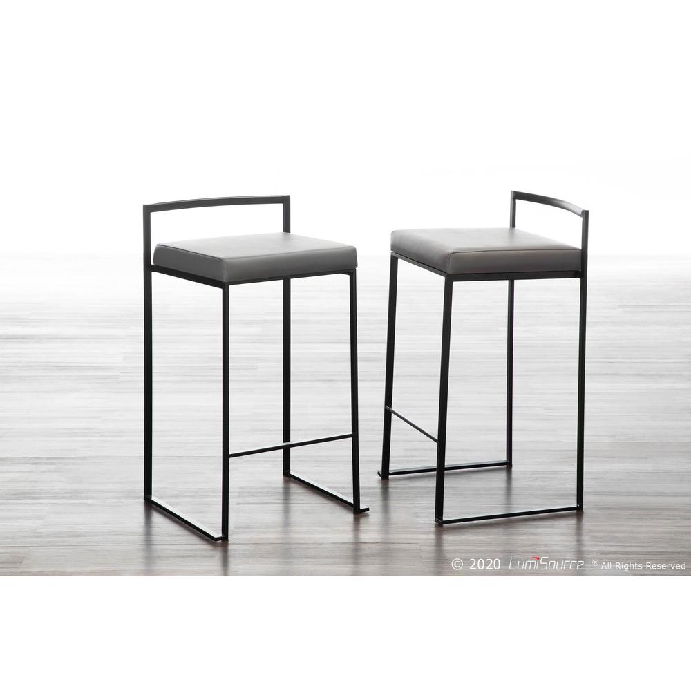 Black Metal, Grey PU Fuji Stacker Counter Stool - Set of 2