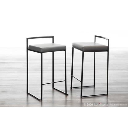 Black Metal, Grey PU Fuji Stacker Counter Stool - Set of 2
