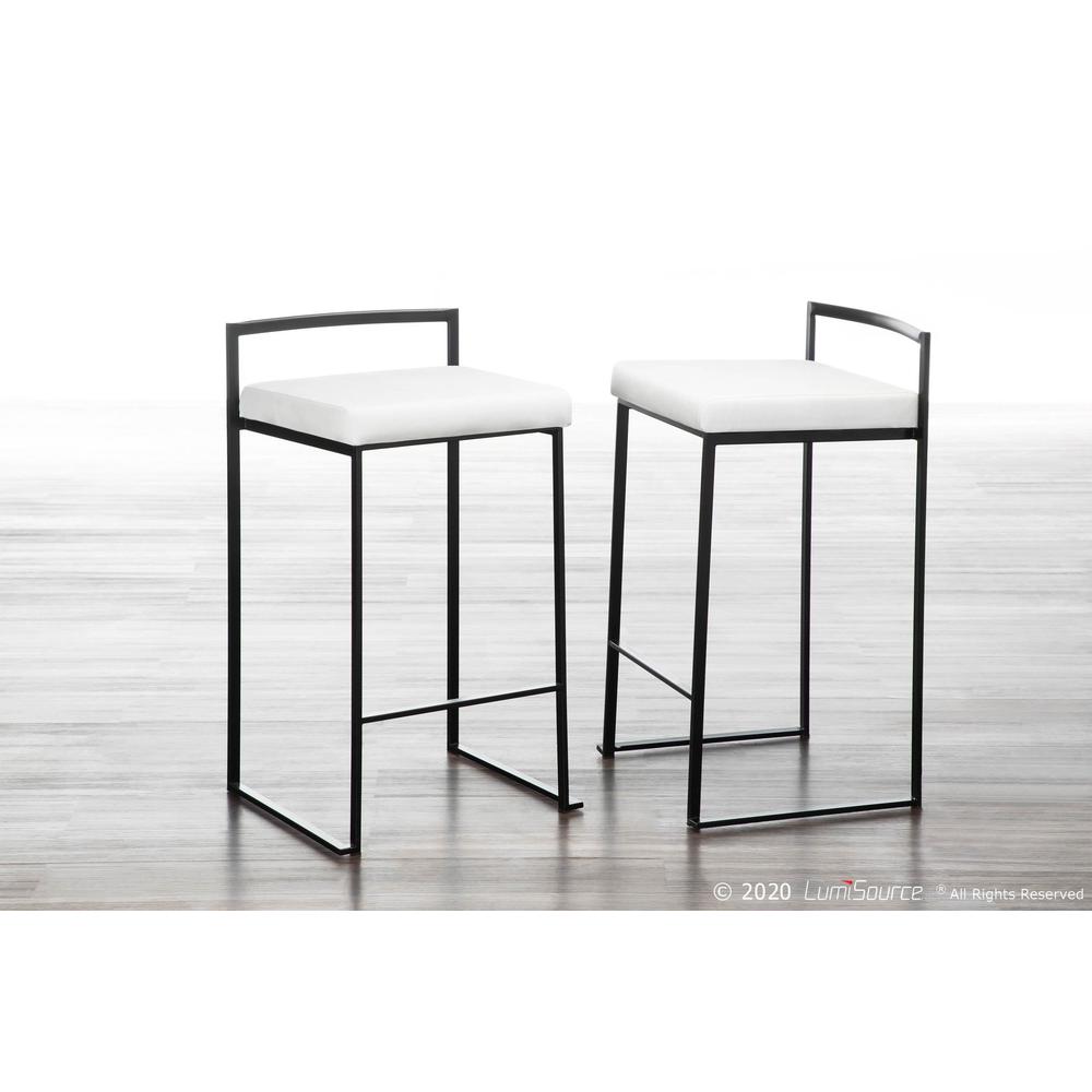 Black Metal, White Velvet Fuji Stacker Counter Stool - Set of 2