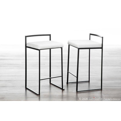 Black Metal, White Velvet Fuji Stacker Counter Stool - Set of 2