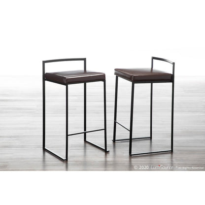 Fuji Stacker 26" Fixed-Height Counter Stool - Set of 3 in Black Metal