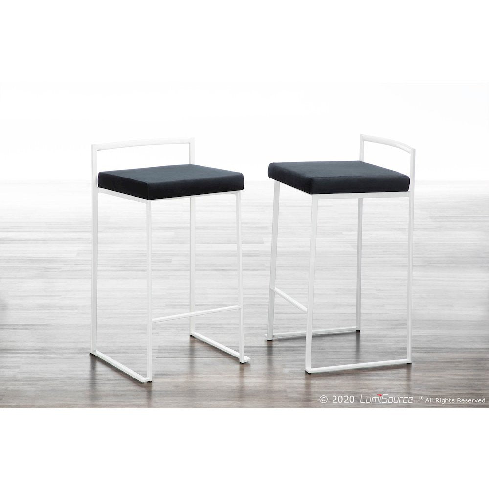 White Metal, Black Velvet Fuji Stacker Counter Stool - Set of 2