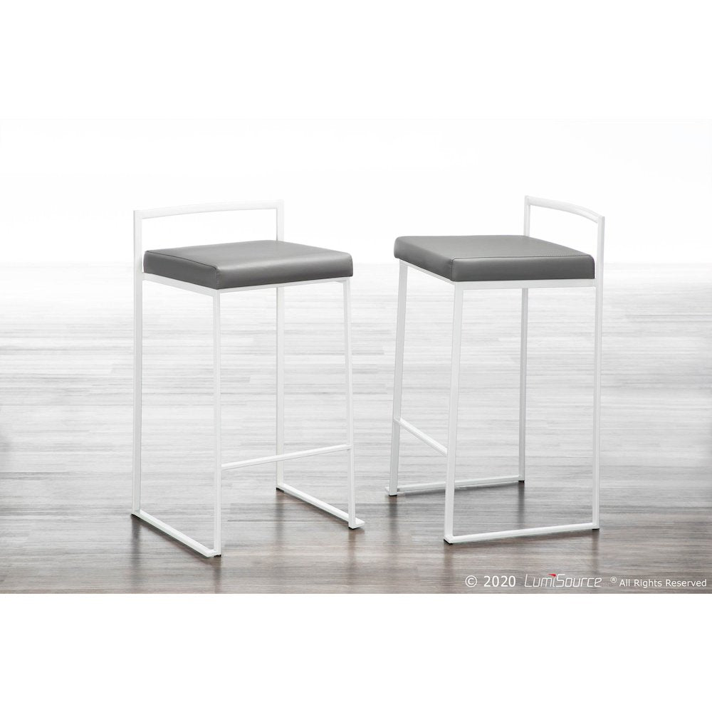 White Metal, Grey PU Fuji Stacker Counter Stool - Set of 2