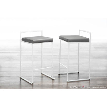 White Metal, Grey PU Fuji Stacker Counter Stool - Set of 2
