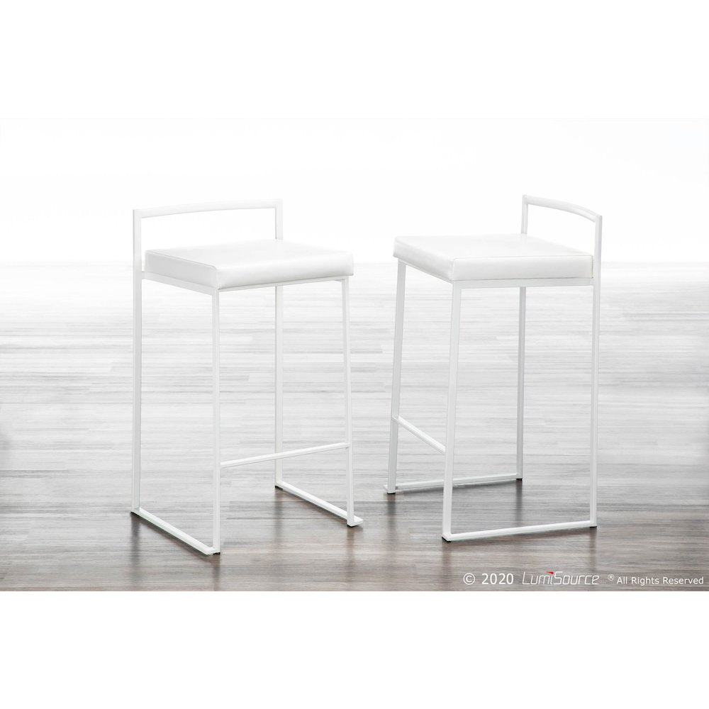 White Metal, White Velvet Fuji Stacker Counter Stool - Set of 2