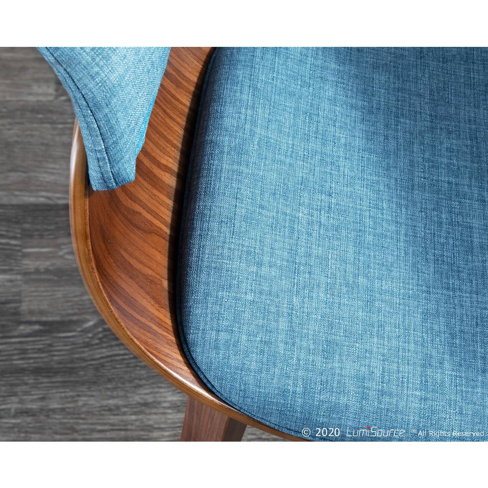 Walnut Wood, Blue Fabric Vintage Mod Chair - Set of 2