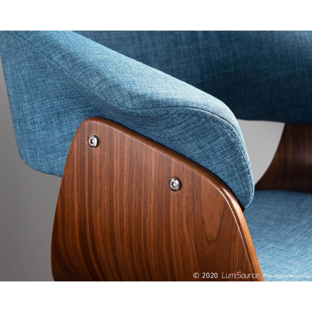 Walnut Wood, Blue Fabric Vintage Mod Chair - Set of 2