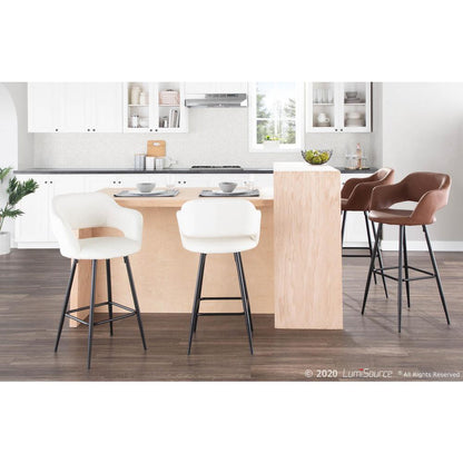 Black Metal, Cream PU Margarite Counter Stool - Set of 2