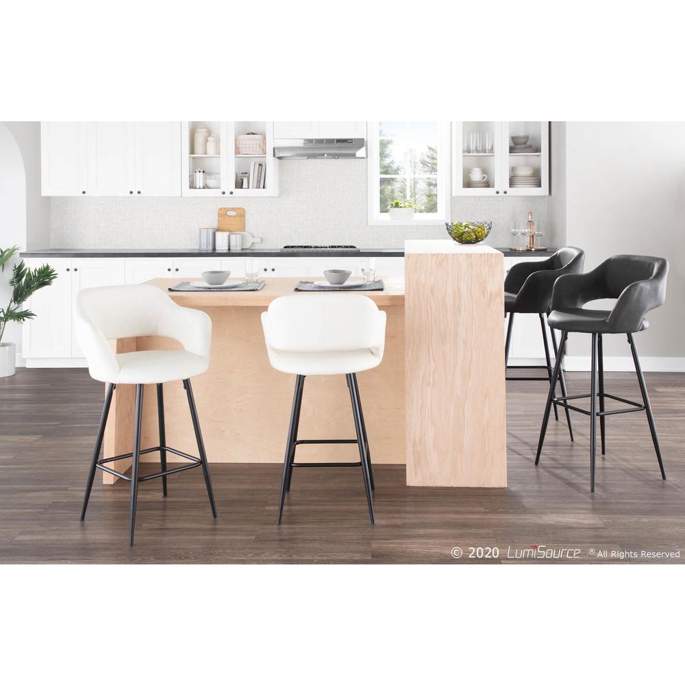 Black Metal, Cream PU Margarite Counter Stool - Set of 2