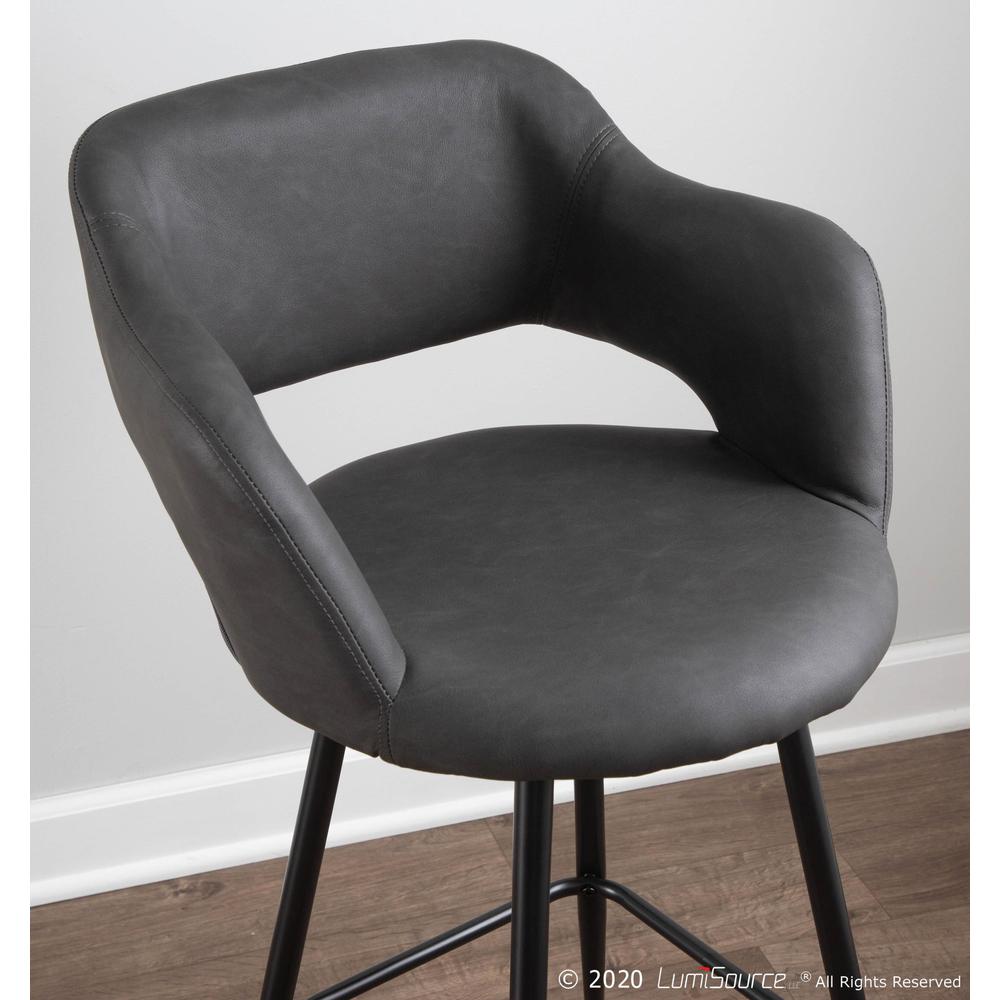 Black Metal, Grey PU Margarite Barstool - Set of 2
