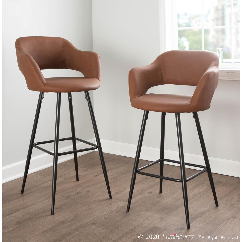 Black Metal, Brown PU Margarite Counter Stool - Set of 2