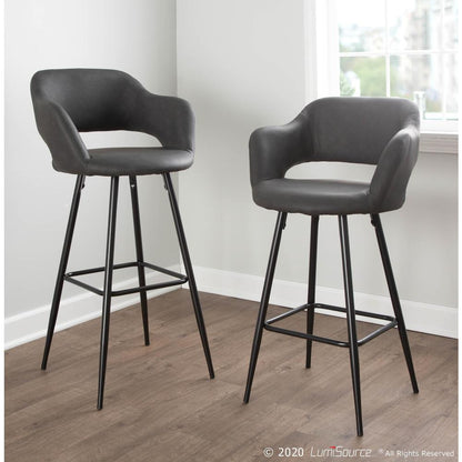 Black Metal, Grey PU Margarite Counter Stool - Set of 2