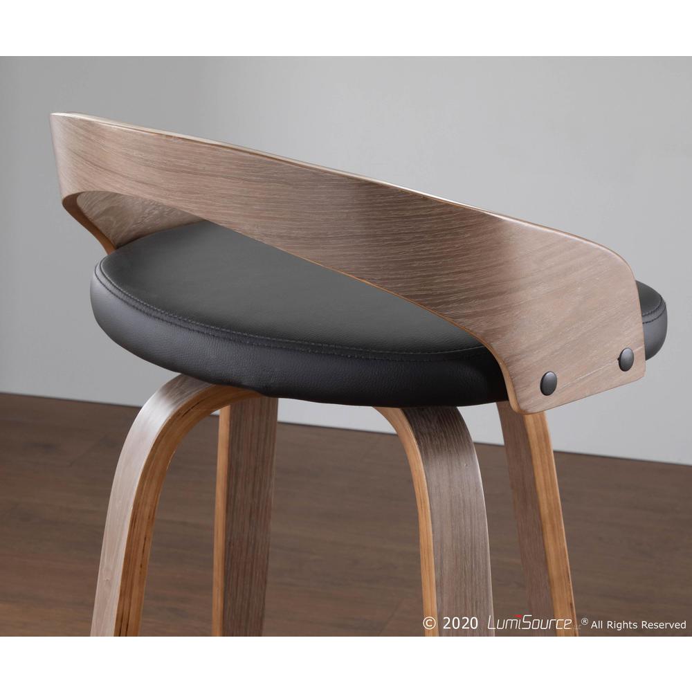 Light Grey Wood, Black PU, Chrome Grotto Counter Stool - Set of 2