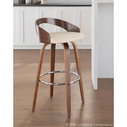 Walnut Wood, Cream Pu, Chrome Grotto Barstool - Set of 2
