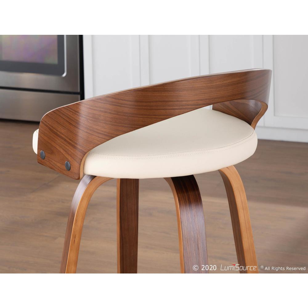 Walnut Wood, Cream Pu, Chrome Grotto Barstool - Set of 2