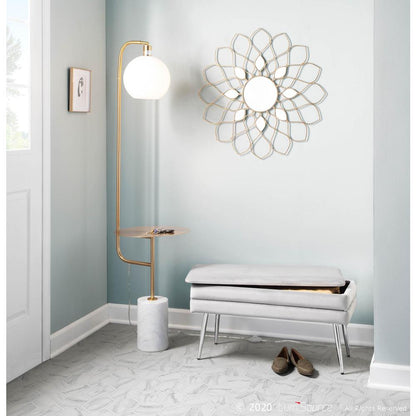 White Marble, Gold Metal, White Shade Symbol Floor Lamp with Side Table