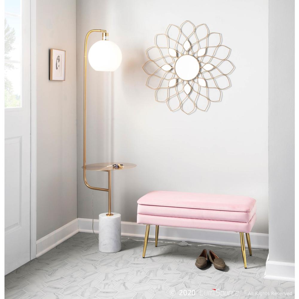 White Marble, Gold Metal, White Shade Symbol Floor Lamp with Side Table