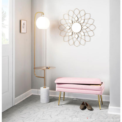 White Marble, Gold Metal, White Shade Symbol Floor Lamp with Side Table