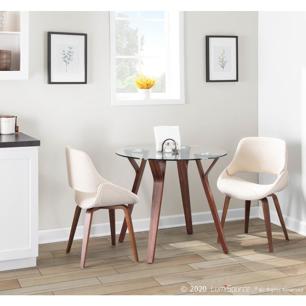 Walnut Wood, Clear Glass Folia Round Dinette