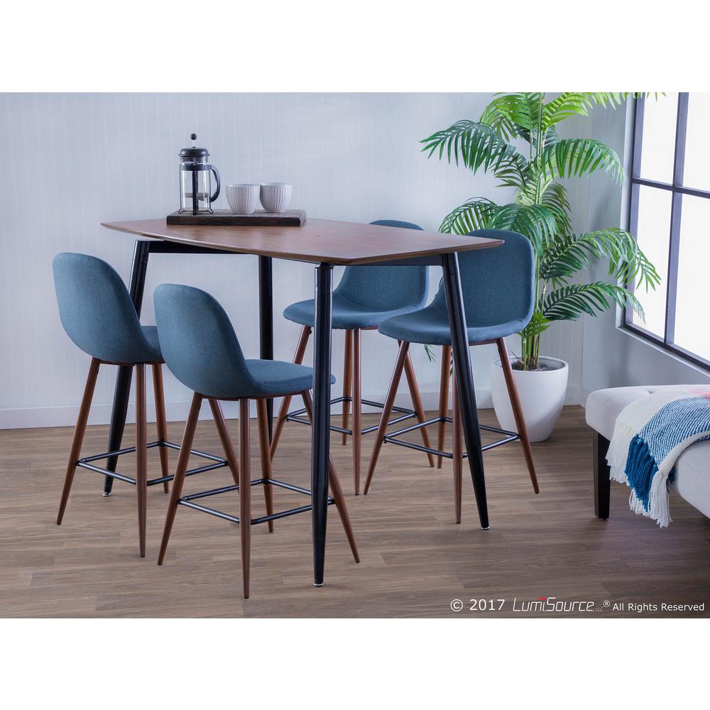 Pebble Mid-Century Modern Counter Stool in Walnut and Blue - Set of 2