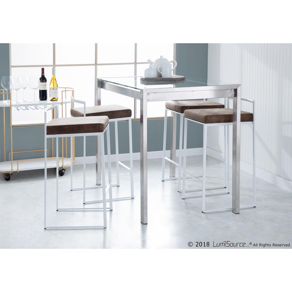 White, Brown Cowboy Fabric Fuji Stacker Counter Stool - Set of 2